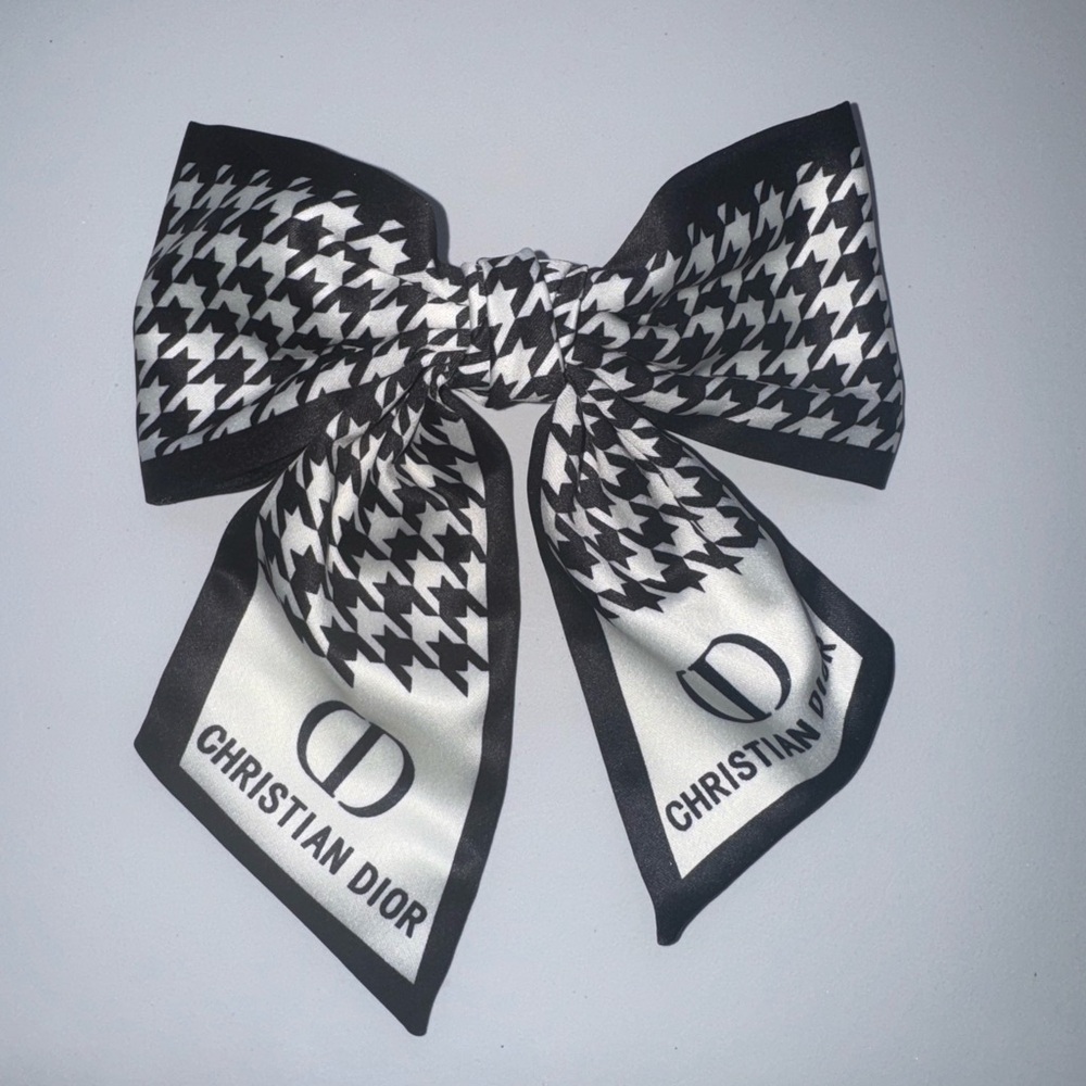 Black & White Houndstooth Silk Bow Scarf. Made with purse scarf! BUNDLE MYSTERY